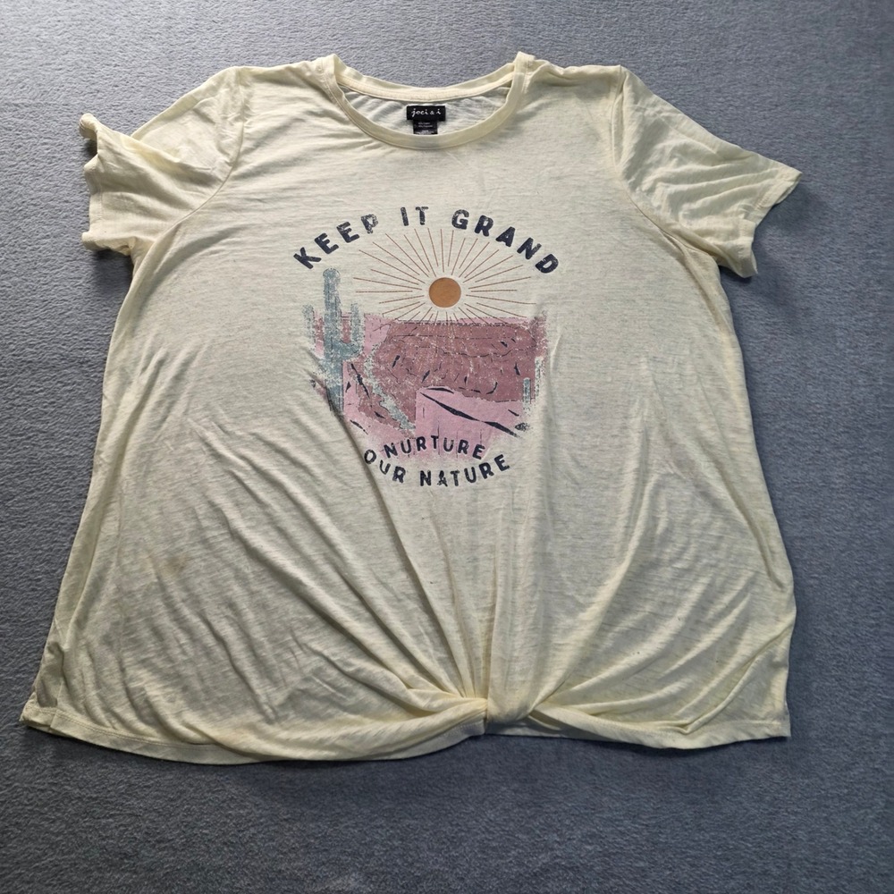 Graphic Knot Front Tee Womens 2X Desert Nature Boho Short Sleeve Yellow Joei & i